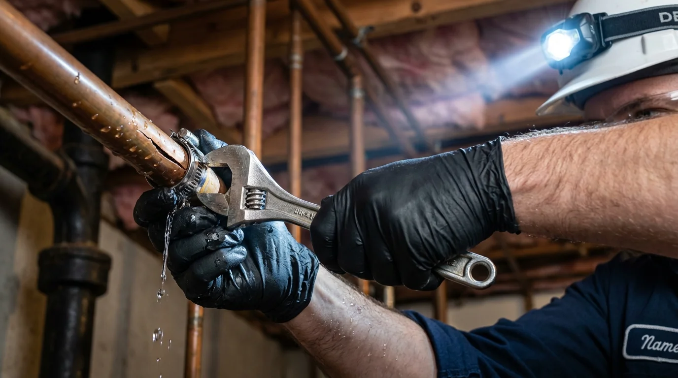 Emergency pipe clamp repair being performed by a Johns Plumbing LLC plumber in Boyd