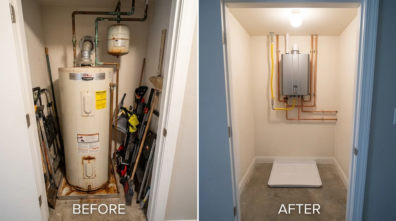 Tank water heater versus wall-mounted tankless unit comparison for Boyd, TX homeowners